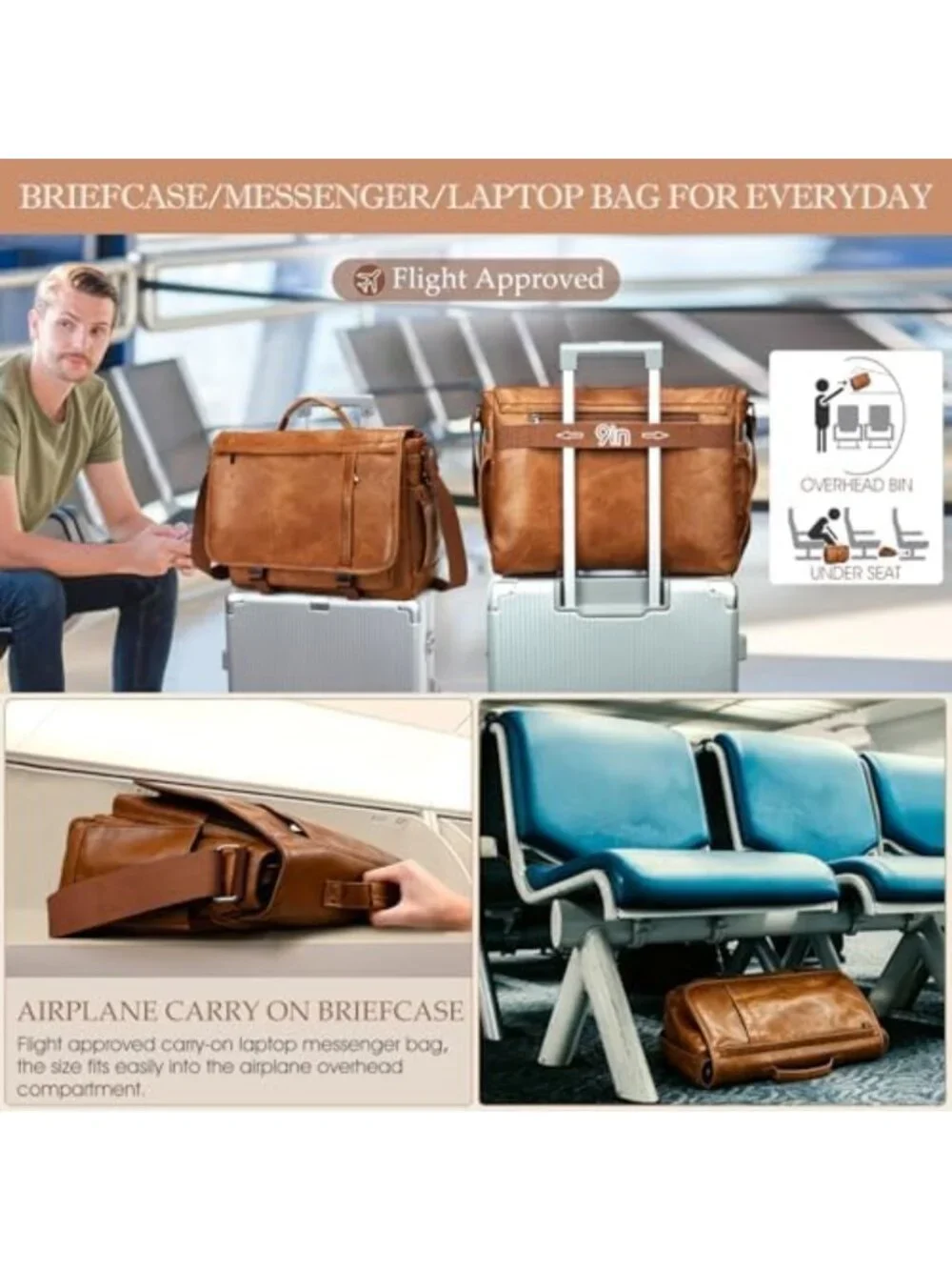 Stylish PU Leather Messenger Bag for Men - Large Laptop Briefcase for Work